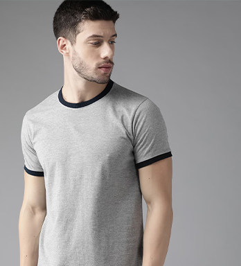 Buy Roadster Men Grey Melange Solid Round Neck T Shirt - Tshirts