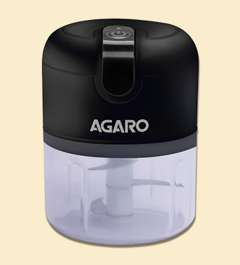 AGARO Elite Rechargeable Mini Electric Chopper, Food Grade Bowl, Stainless Steel Blades, One Touch Operation, for Mincing Garlic, Ginger, Onion, Vegetable, Meat, Nuts, 250 Ml, Black.