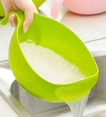 Kitchenwell Multi-Purpose Strainer or Washer Bowl for Rice Fruits & Vegetable Rice Bowl(Green, Pack of 1)